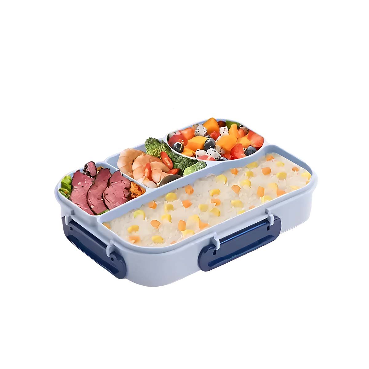 PACK6 PORTACOMIDAS RECTANGULAR 4 ESPACIOS CON TENEDOR 1100ML AZUL HERMETICO Y+REGALO STICKER - 2