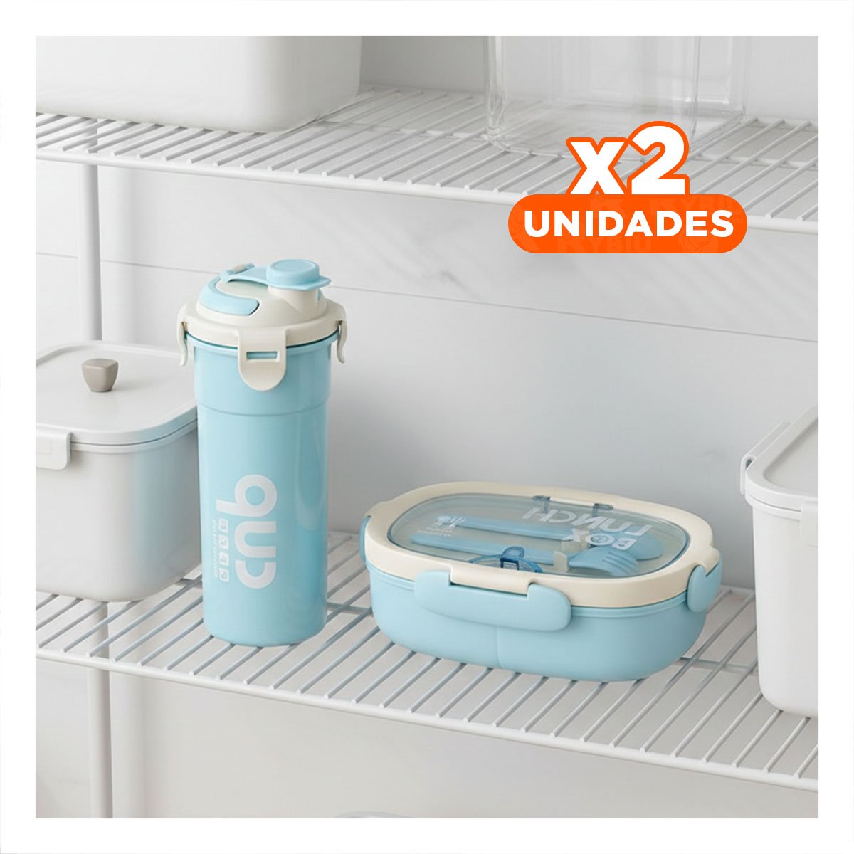 PACK2 LONCHERA 850ML CON CUBIERTOS Y TOMATODO 480ML CELESTE DURADERO Y+REGALO STICKER - 1