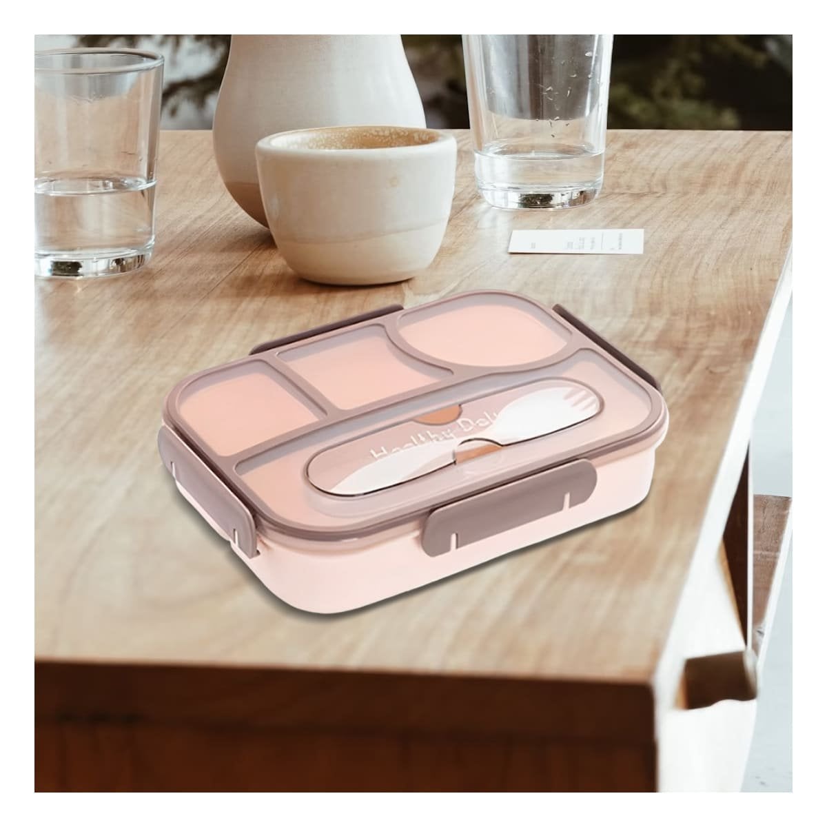 PACK6 ORGANIZADOR RECTANGULAR 4 ESPACIOS CON TENEDOR 1100ML MARRON PRACTICO - 5