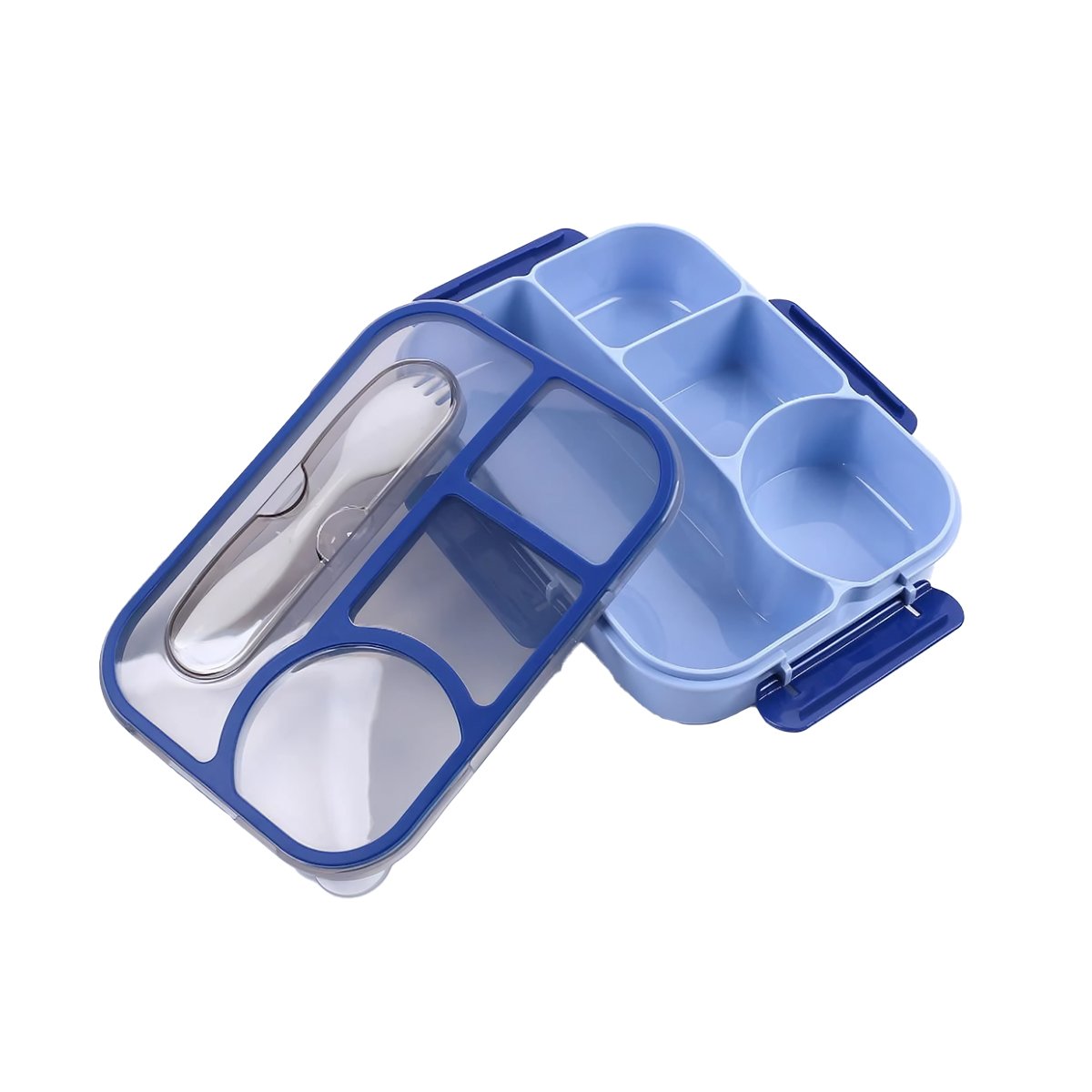 CONTENEDOR RECTANGULAR 4 ESPACIOS CON TENEDOR 1100ML AZUL MODERNO SEGURO Y+PAPEL REGALO - 1