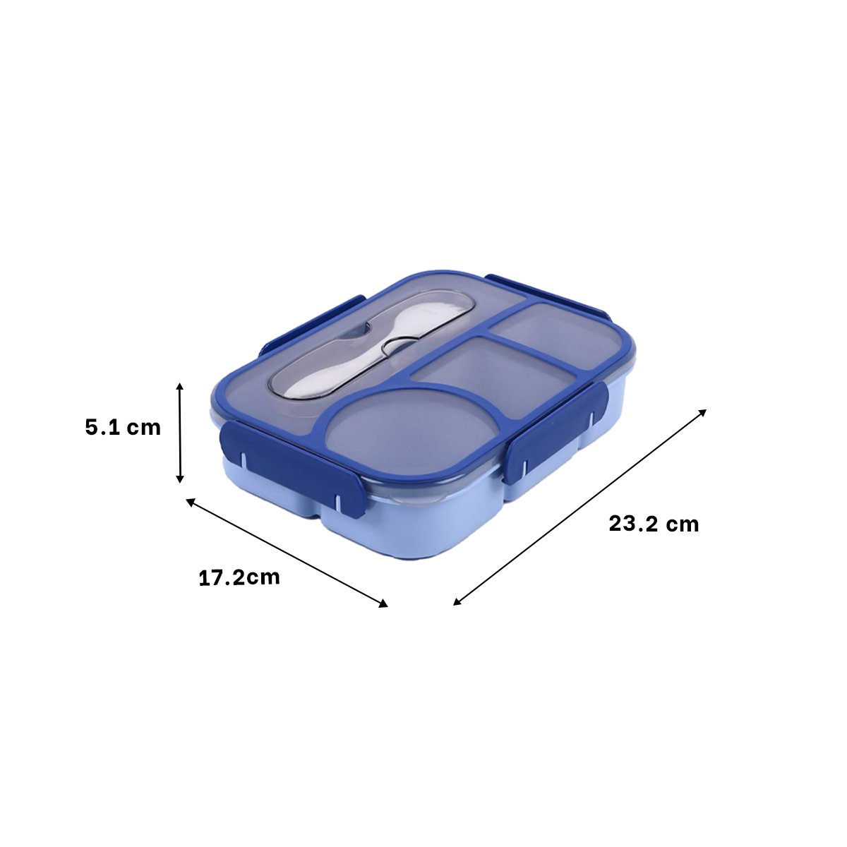 CONTENEDOR RECTANGULAR 4 ESPACIOS CON TENEDOR 1100ML AZUL MODERNO SEGURO Y+PAPEL REGALO - 4
