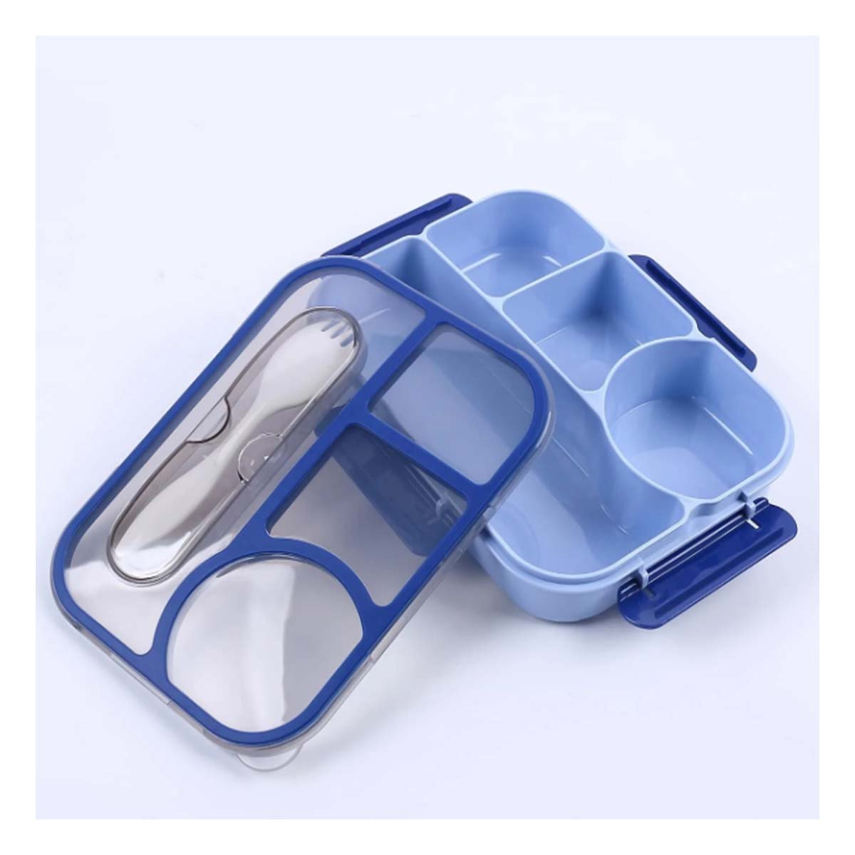 CONTENEDOR RECTANGULAR 4 ESPACIOS CON TENEDOR 1100ML AZUL MODERNO SEGURO Y+PAPEL REGALO - 5