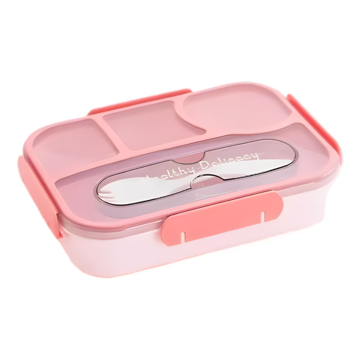 PACK2 LONCHERA RECTANGULAR 4 ESPACIOS CON TENEDOR 1100ML ROSADO DURADERO Y+REGALO STICKER - 2