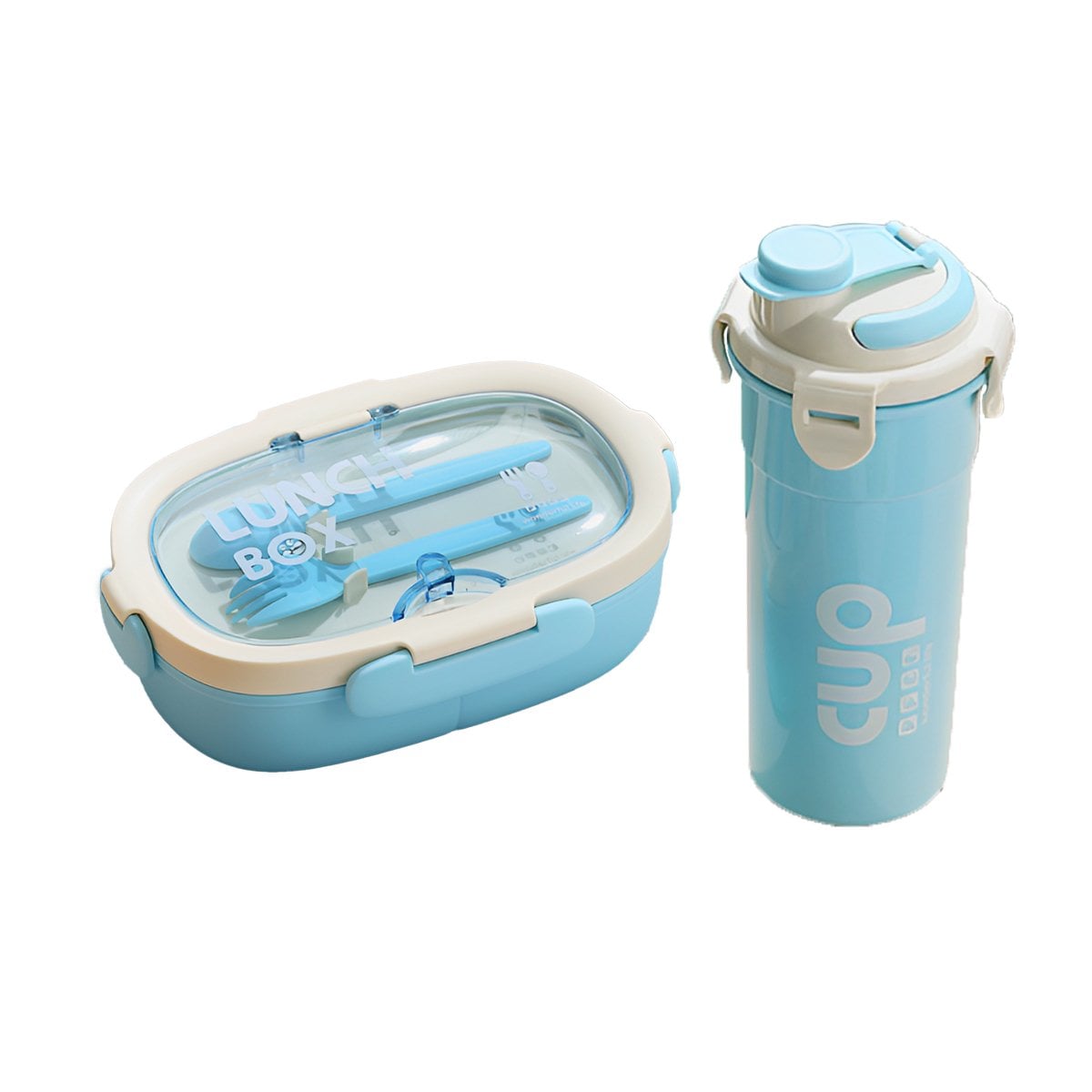 CONTENEDOR 850ML CON CUBIERTOS Y TOMATODO 480ML CELESTE PRACTICO COMODO Y+LIGAS REGALO - 3