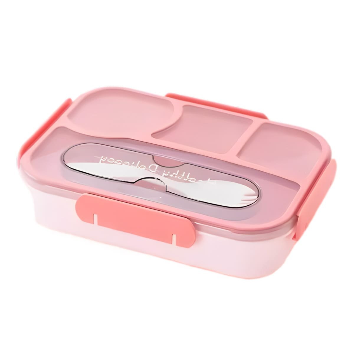 PACK4 ORGANIZADOR RECTANGULAR 4 ESPACIOS CON TENEDOR 1100ML ROSADO MODERNO Y+PAPEL REGALO - 3