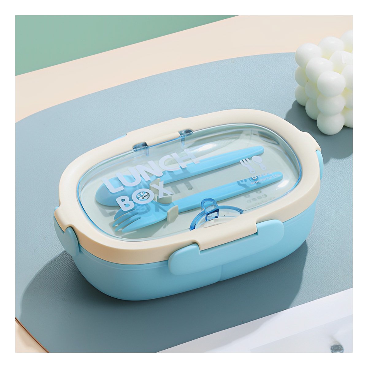 CONTENEDOR 850ML CON CUBIERTOS Y TOMATODO 480ML CELESTE RESISTENTE EXTRA Y+REGALO STICKER - 2