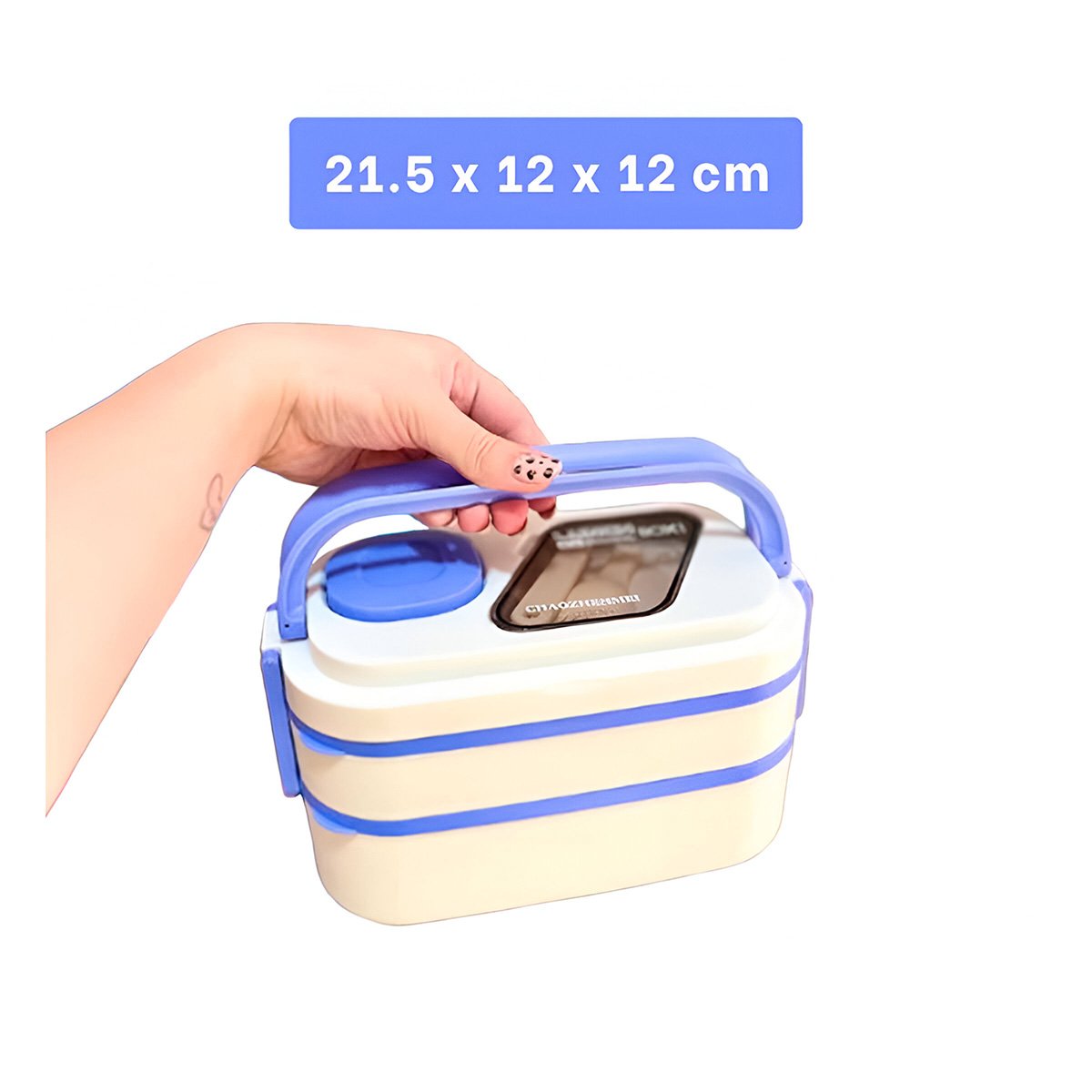 RECIPIENTE 2 PISOS CON COMPARTIMIENTOS Y CUBIERTOS LILA Y BLANCO PARA ALMUEZO Y+POST IT - 4