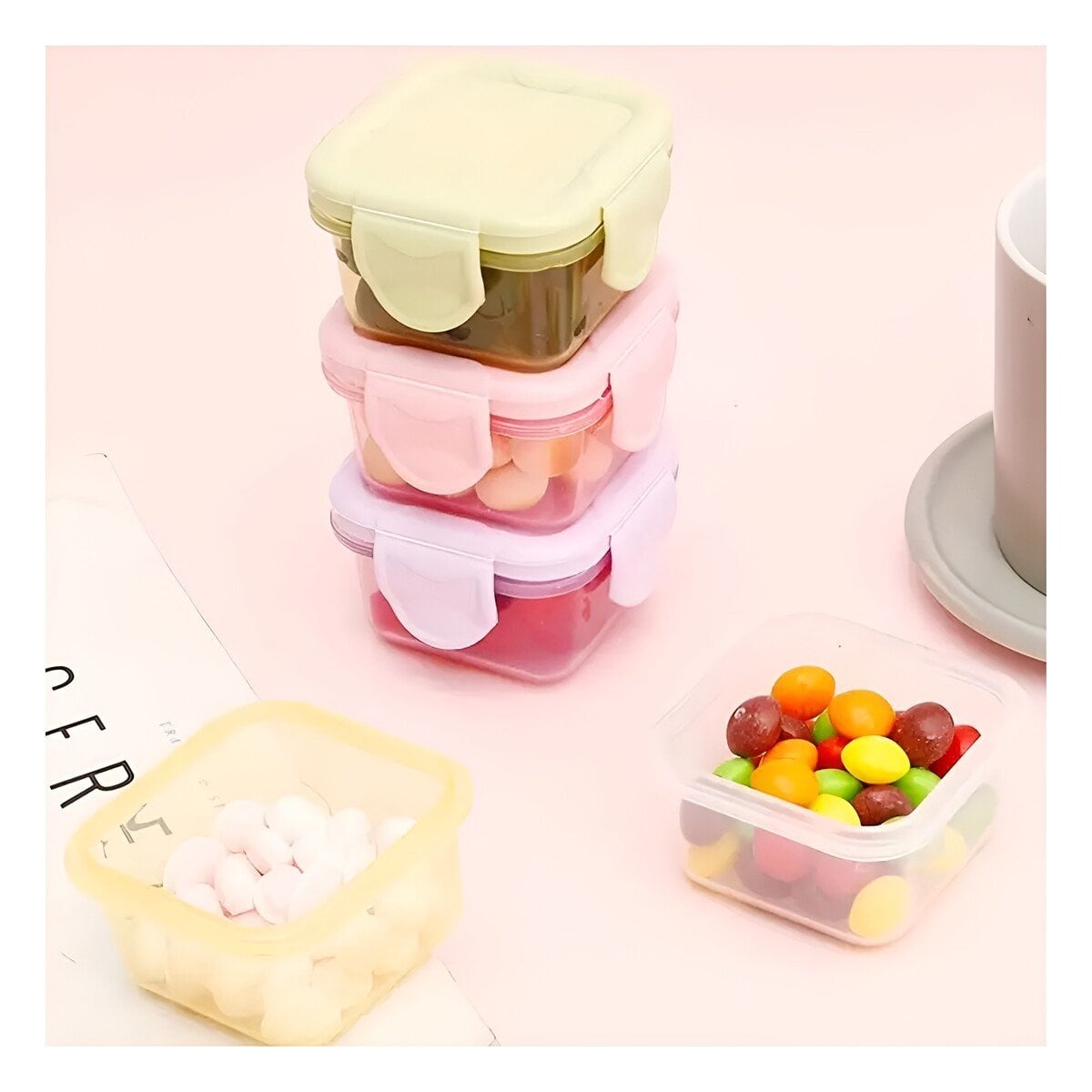 PACK4 POTES MINI CON SEGURO 4 PIEZAS MULTICOLOR 6,2X4CM PARA COCINA Y TRANSPORTE - 3