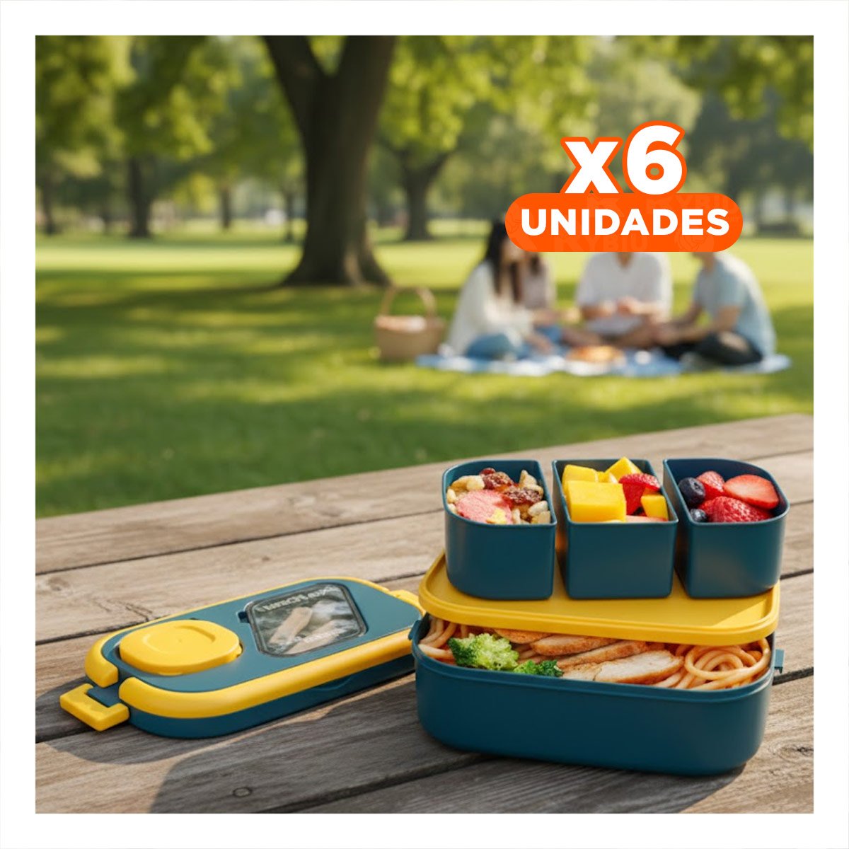 PACK6 DEPÓSITO APILABLE 2 PISOS CON SEPARADORES AZUL Y AMARILLO PARA COCINA Y+REGALO STICKER - 1