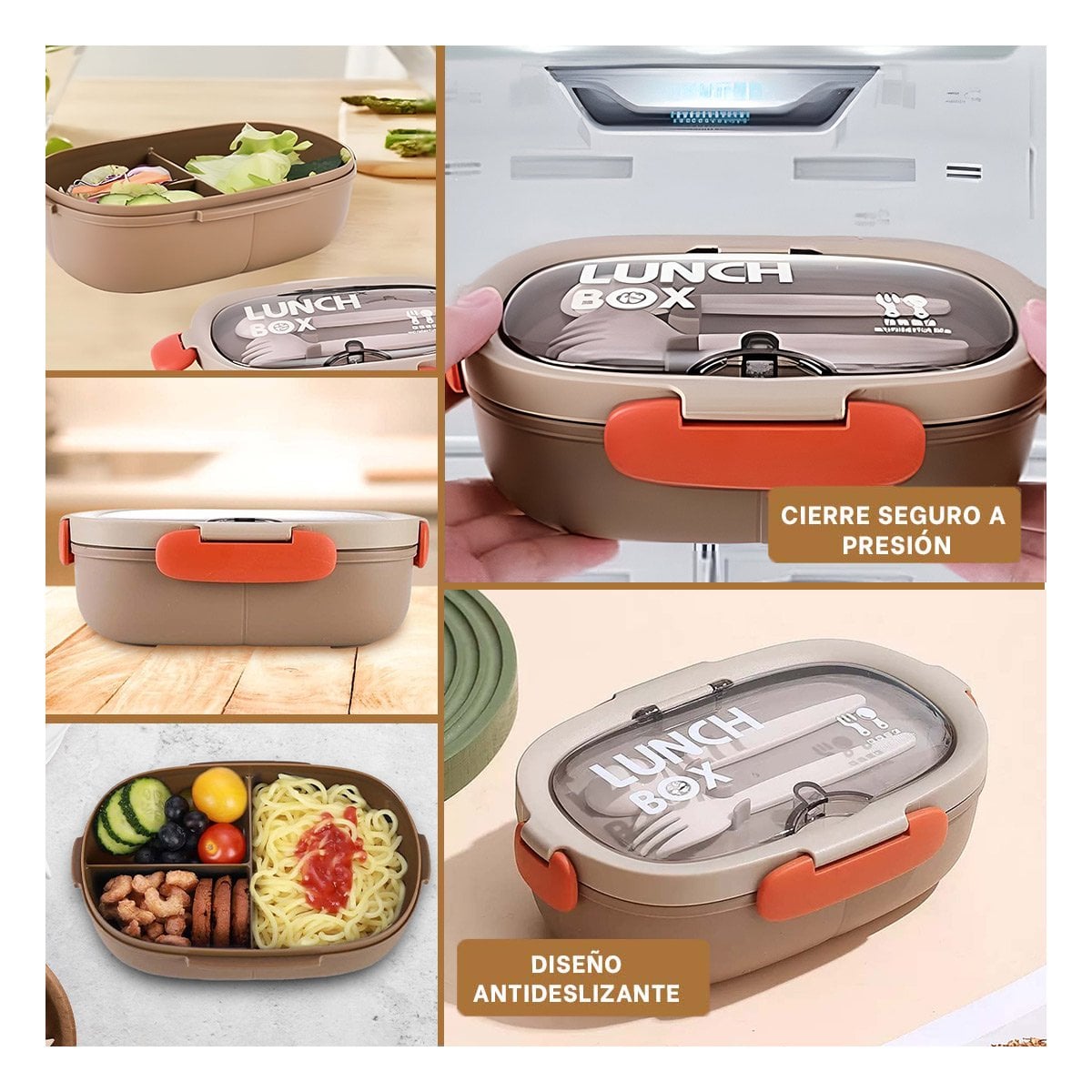 RECIPIENTE 850ML CON CUBIERTOS MARRON PARA LLEVAR ALMUERZOS DIARIO OFICINA Y+POST IT - 1