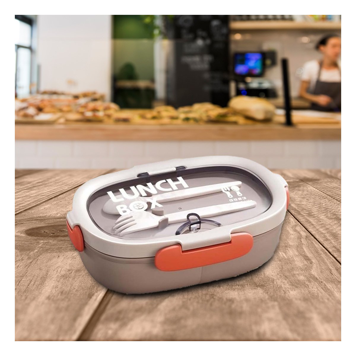 RECIPIENTE 850ML CON CUBIERTOS MARRON PARA LLEVAR ALMUERZOS DIARIO OFICINA Y+POST IT - 2