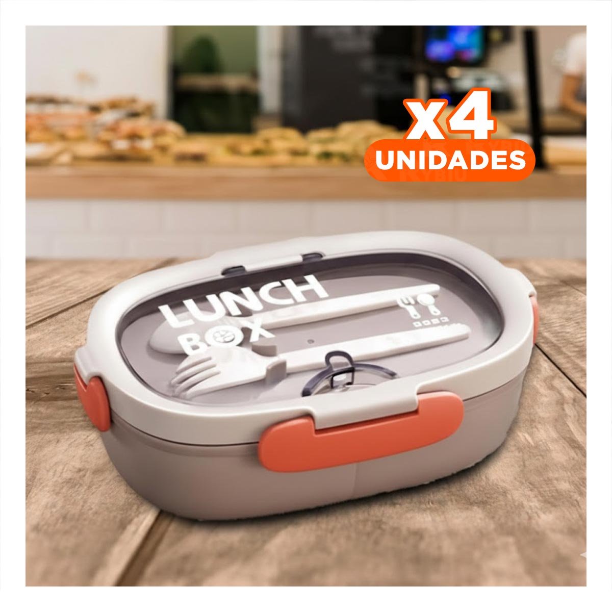 PACK4 SET ALMUERZO 850ML CON CUBIERTOS MARRON PARA MANTENER COMIDA DIARIO CASA - 1