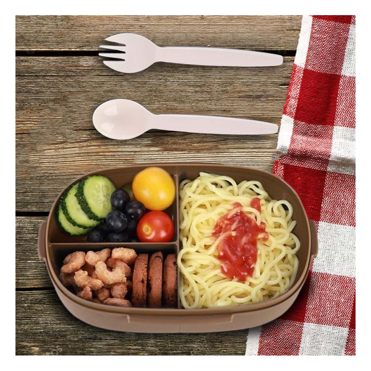 PACK4 SET ALMUERZO 850ML CON CUBIERTOS MARRON PARA MANTENER COMIDA DIARIO CASA - 5