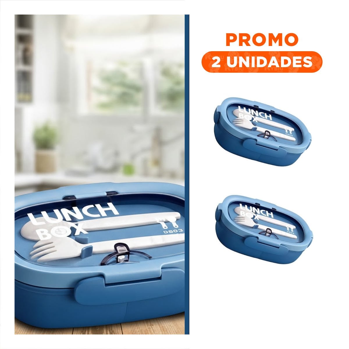 PACK2 CONTENEDOR 850ML CON CUBIERTOS AZUL PARA GUARDAR SNACKS FACIL EN TRABAJO - 1