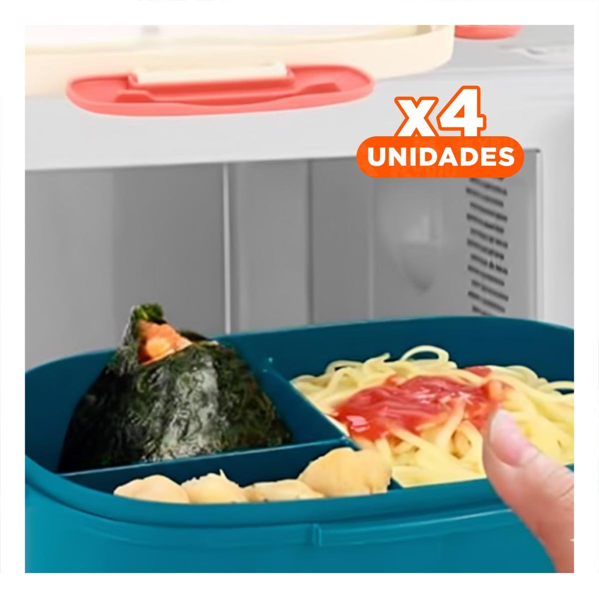 PACK4 SET ALMUERZO 850ML CON CUBIERTOS CREMA Y AZUL MARINO MANTENER COMIDA - 1