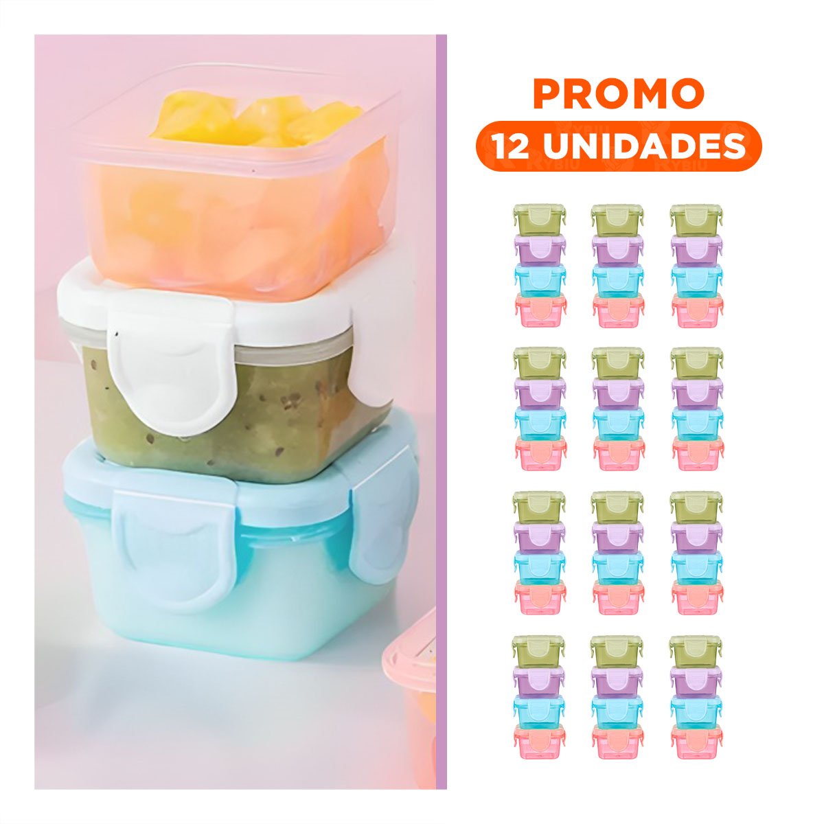PACK12 DEPÓSITOS MINI CON SEGURO 4 PIEZAS MULTICOLOR 7X4CM PARA TRANSPORTE Y+REGALO STICKER - 1