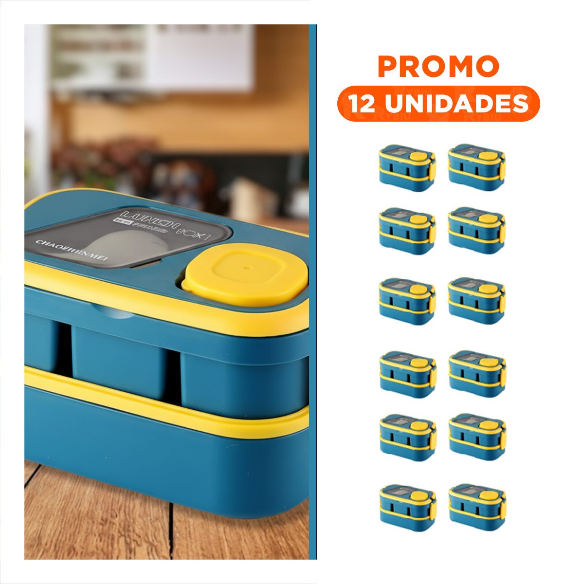 PACK12 DEPÓSITO HERMÉTICO 2 PISOS CON SEPARADORES AZUL Y AMARILLO PARA OFICINA Y+REGALO STICKER - 1