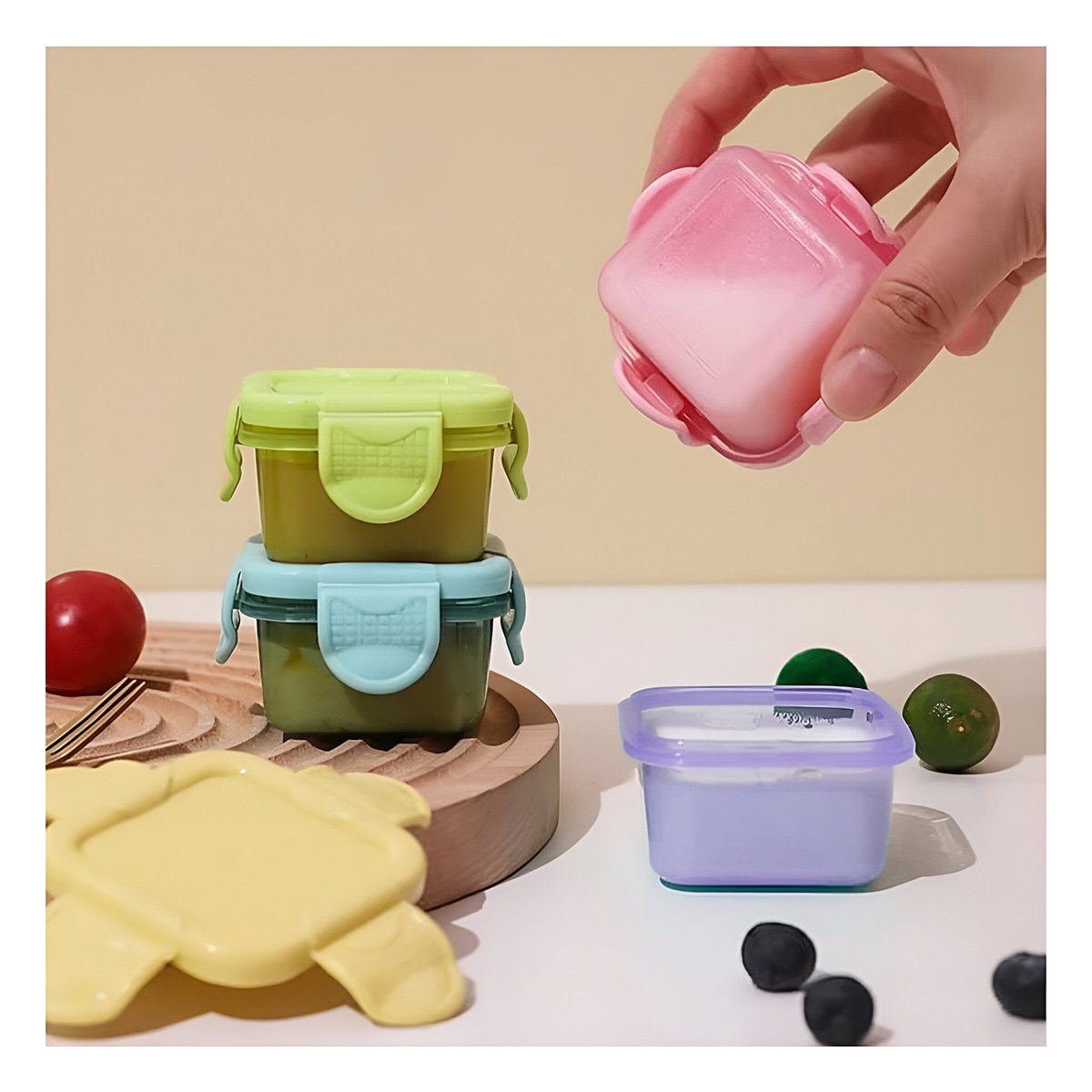 PACK6 POTES MINI CON SEGURO 4 PIEZAS MULTICOLOR 7X4CM PARA GUARDAR SNACKS Y+PAPEL REGALO - 5