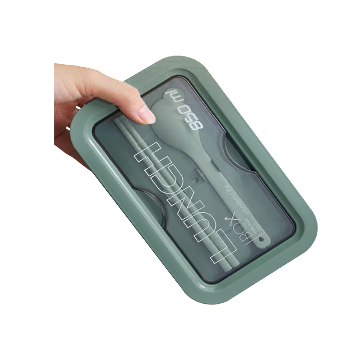 ENVASE HERMÉTICO 850ML CON CUBIERTOS VERDE PARA ALMACENAJE DE ALIMENTOS Y+REGALO STICKER - 3