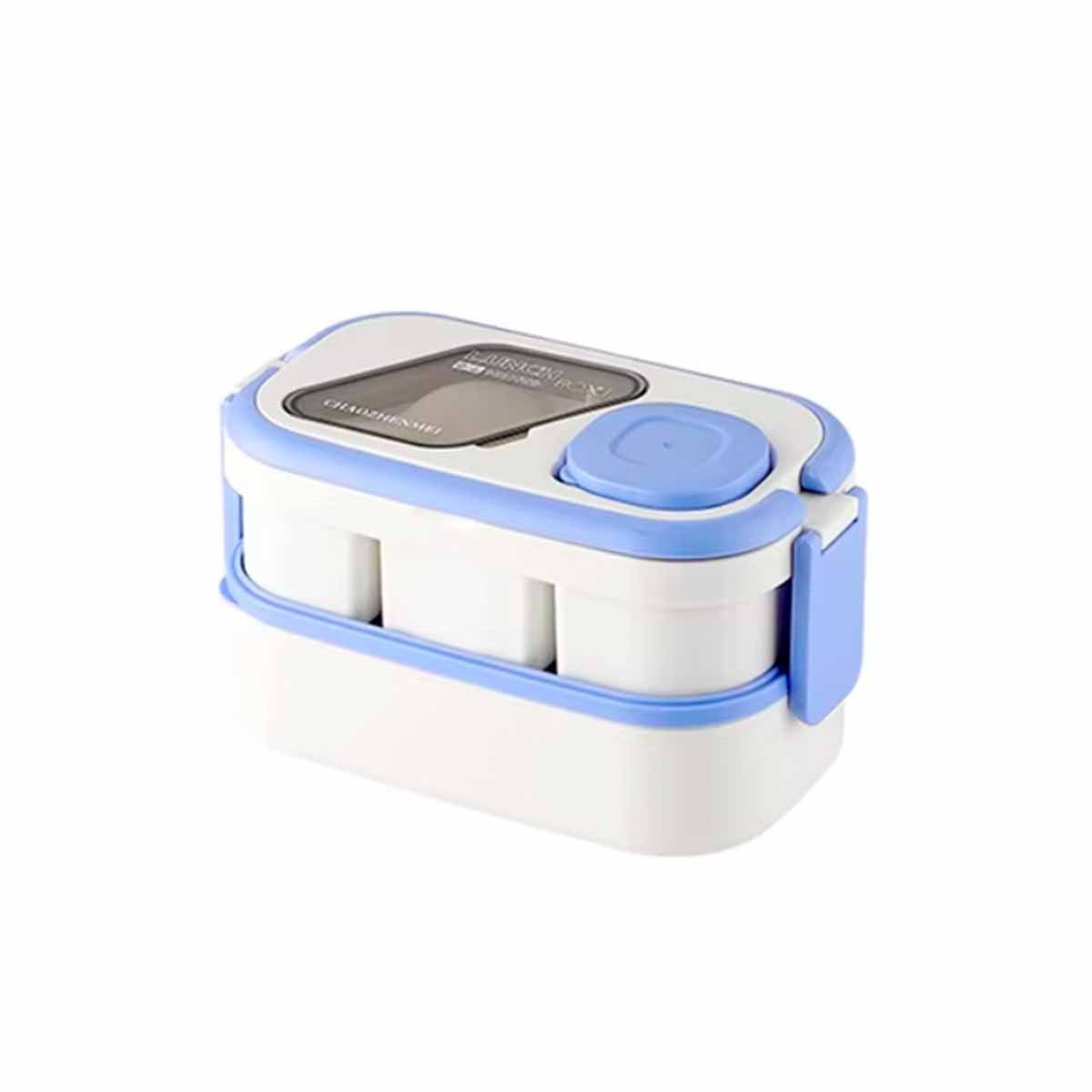 RECIPIENTE 2 PISOS CON COMPARTIMIENTOS Y CUBIERTOS LILA Y BLANCO GUARDAR SNACKS Y+PAPEL REGALO - 1