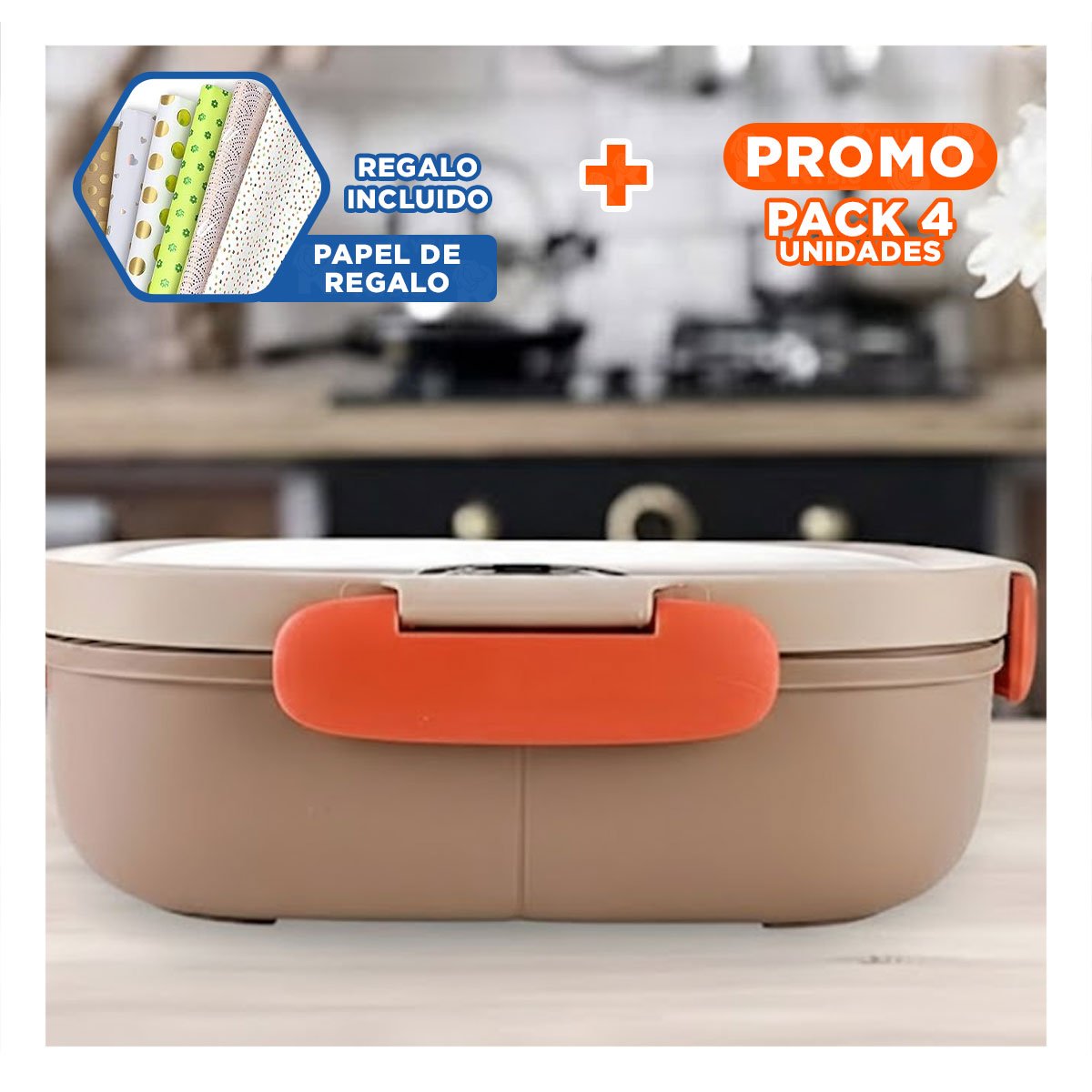 PACK4 SET ALMUERZO 850ML CON CUBIERTOS MARRON PARA LLEVAR ALMUERZOS OFICINA Y+PAPEL REGALO - 1