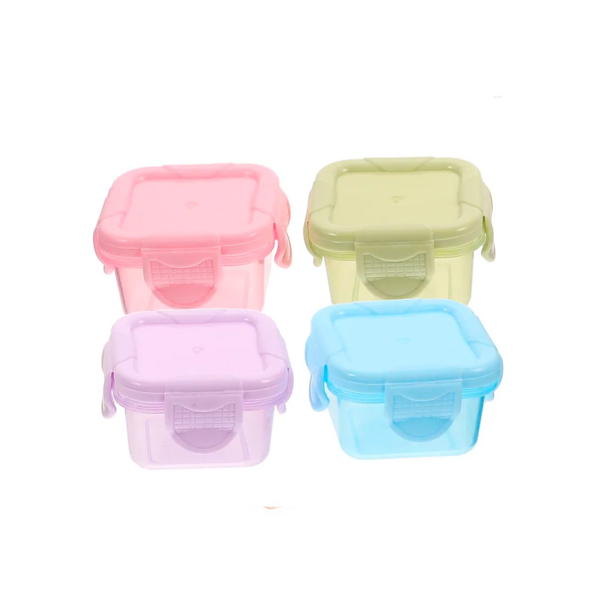 PACK4 POTES MINI CON SEGURO 4 PIEZAS MULTICOLOR 7X4CM PARA GUARDAR COMIDA Y+PAPEL REGALO - 3