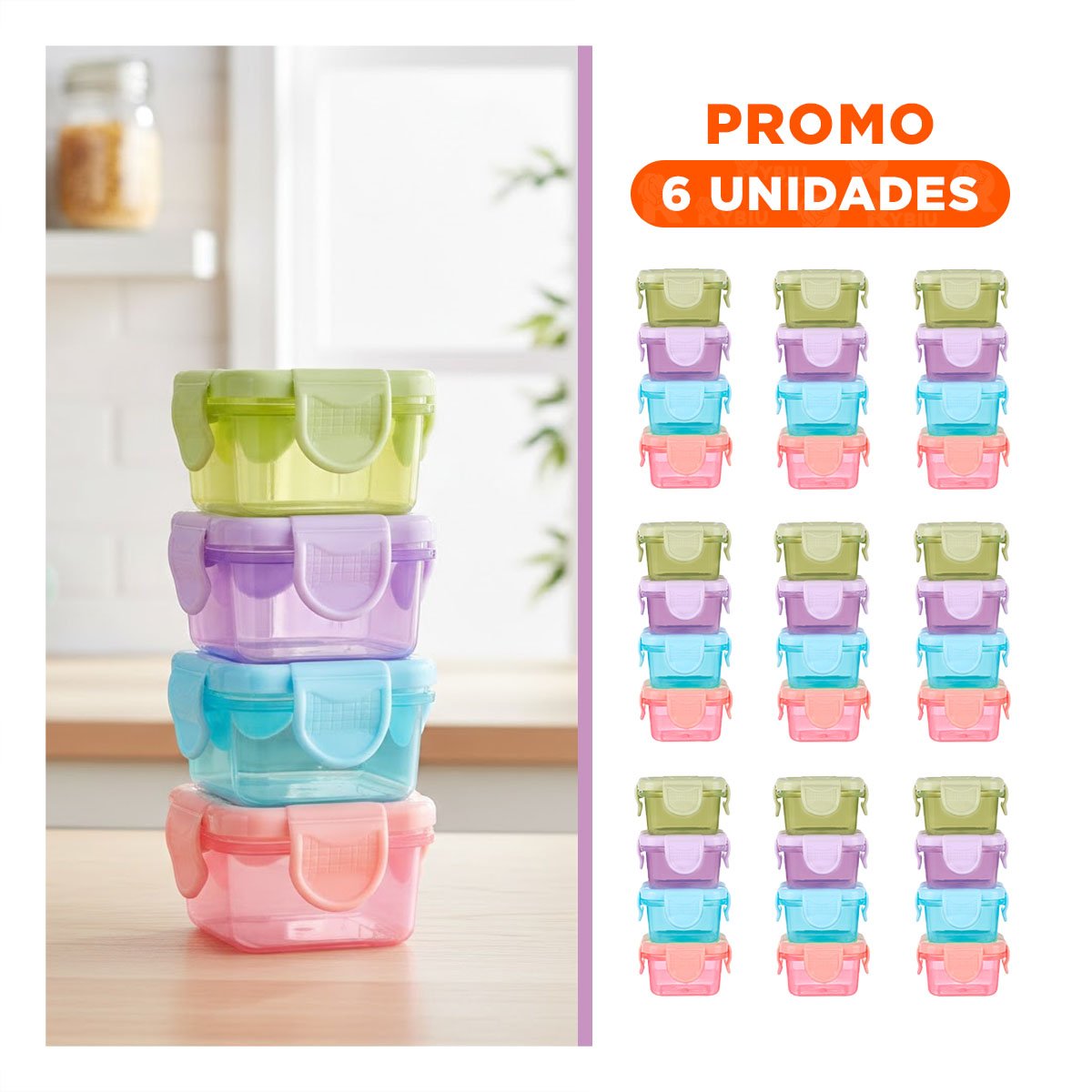 PACK6 POTES MINI CON SEGURO 4 PIEZAS MULTICOLOR 7X4CM PARA TRANSPORTE FÁCIL - 1