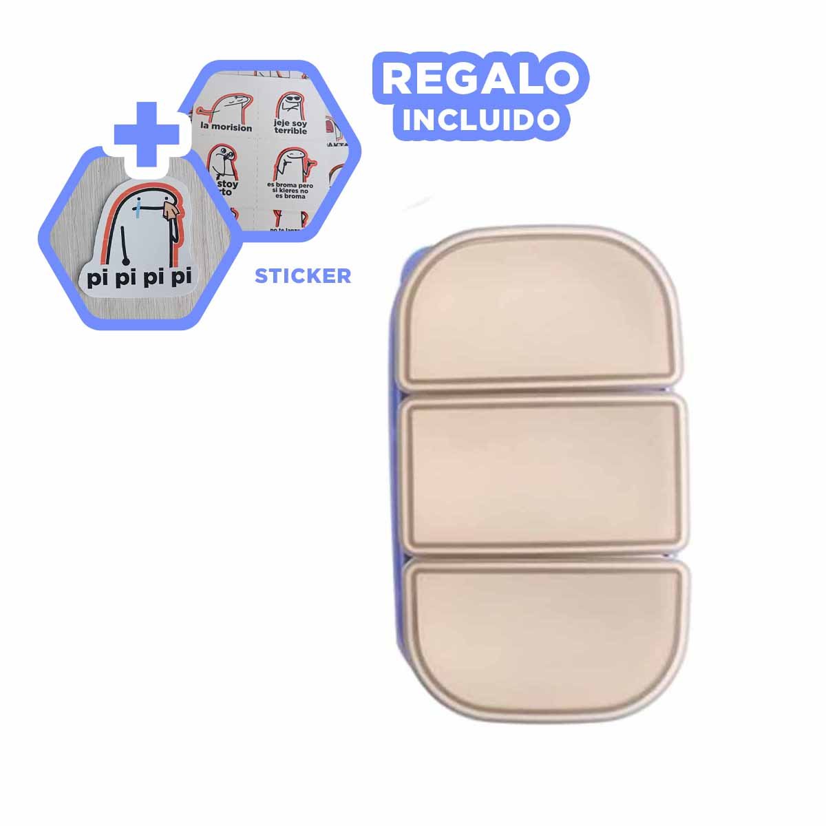 RECIPIENTE 2 PISOS CON COMPARTIMIENTOS Y CUBIERTOS LILA Y BLANCO Y+REGALO STICKER - 1