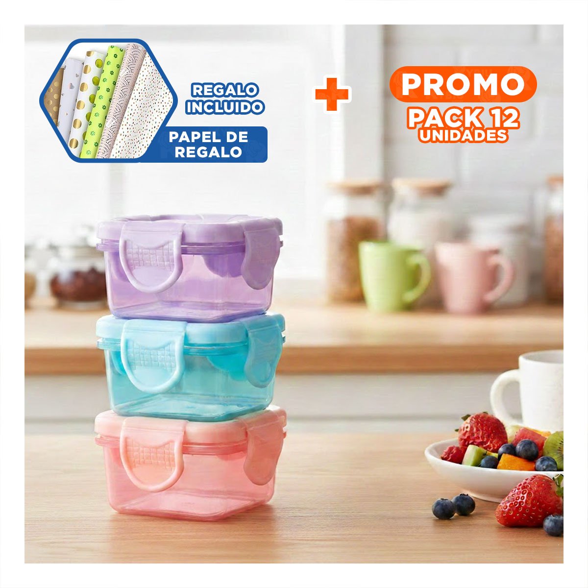 PACK12 DEPÓSITOS MINI CON SEGURO 4 PIEZAS MULTICOLOR 7X4CM PARA USO DIARIO Y+PAPEL REGALO - 1