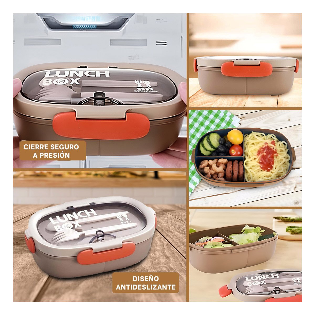 PACK4 SET ALMUERZO 850ML CON CUBIERTOS MARRON PARA GUARDAR SNACKS COLEGIO Y+REGALO STICKER - 2