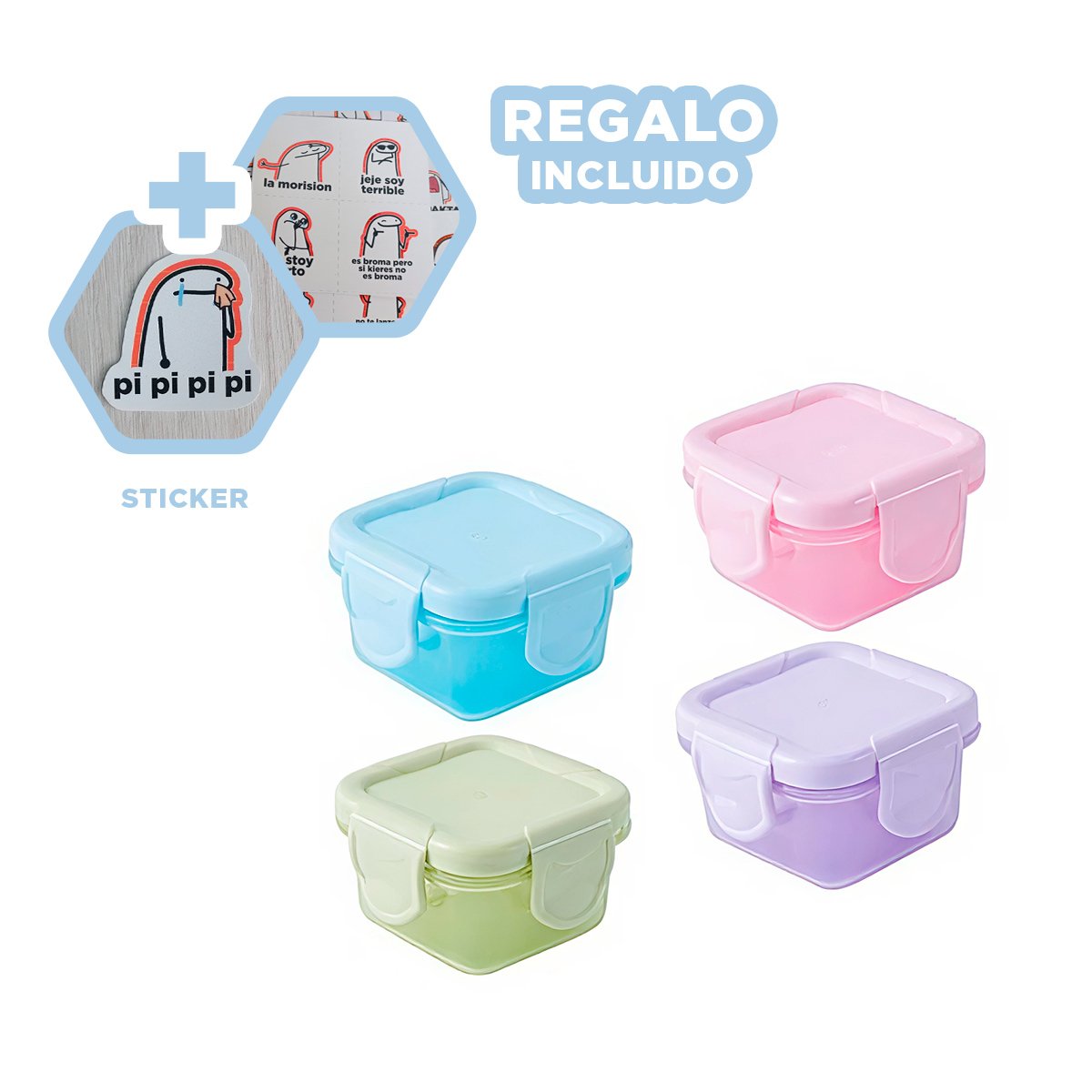 ENVASES MINI CON SEGURO 4 PIEZAS MULTICOLOR 7X4CM PARA USO DIARIO EN HOGAR Y+REGALO STICKER - 1