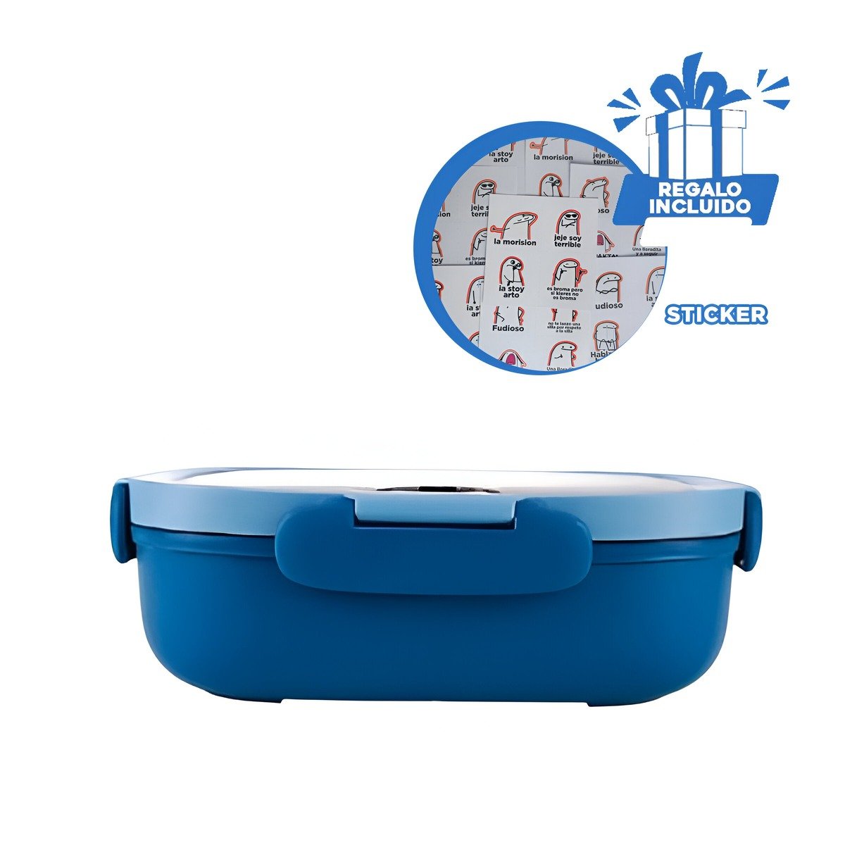 RECIPIENTE 850ML CON CUBIERTOS AZUL PARA TRABAJO ESCUELA Y COMIDA FRESCA Y+REGALO STICKER - 1