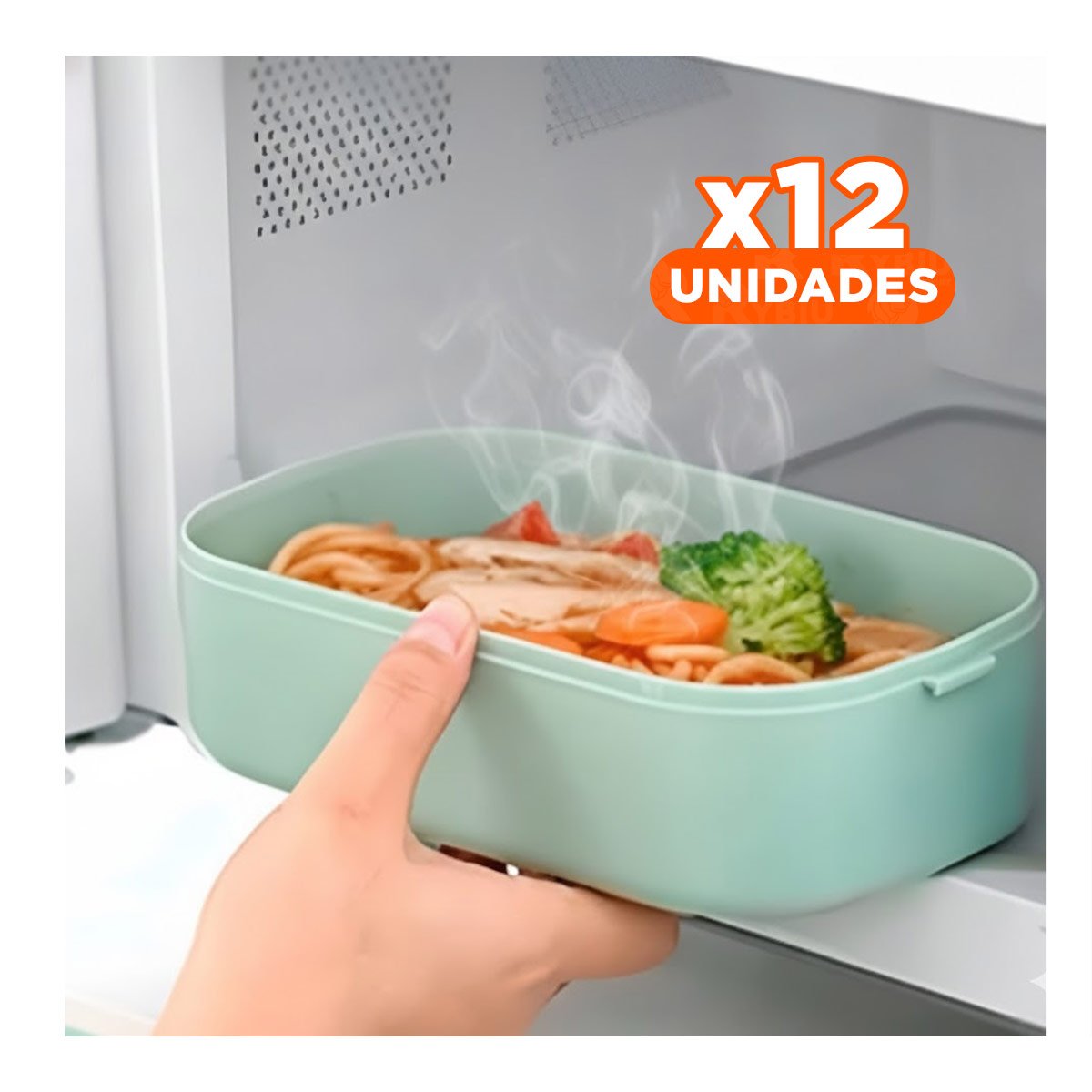 PACK12 KIT ALMUERZO 2 PISOS CON COMPARTIMIENTOS Y CUBIERTOS VERDE TRANSPORTAR ALMUERZOS - 1