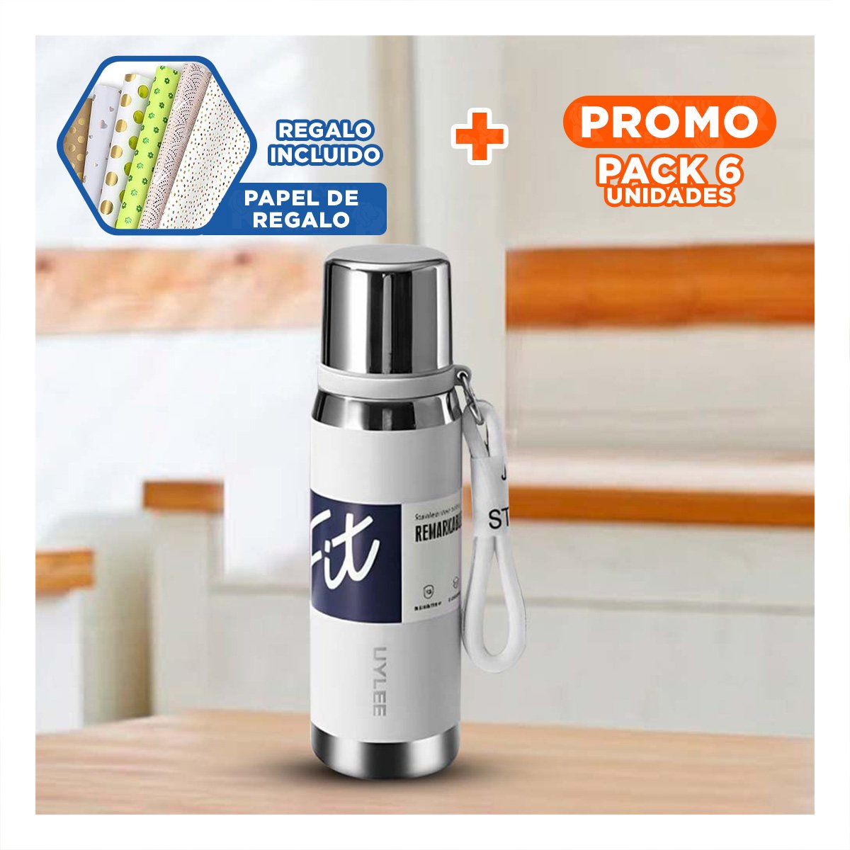 PACK6 CONTENEDOR BLANCO 800ML CON TAPA HERMÉTICA PARA TRANSPORTE DE BEBIDAS Y+PAPEL REGALO - 1