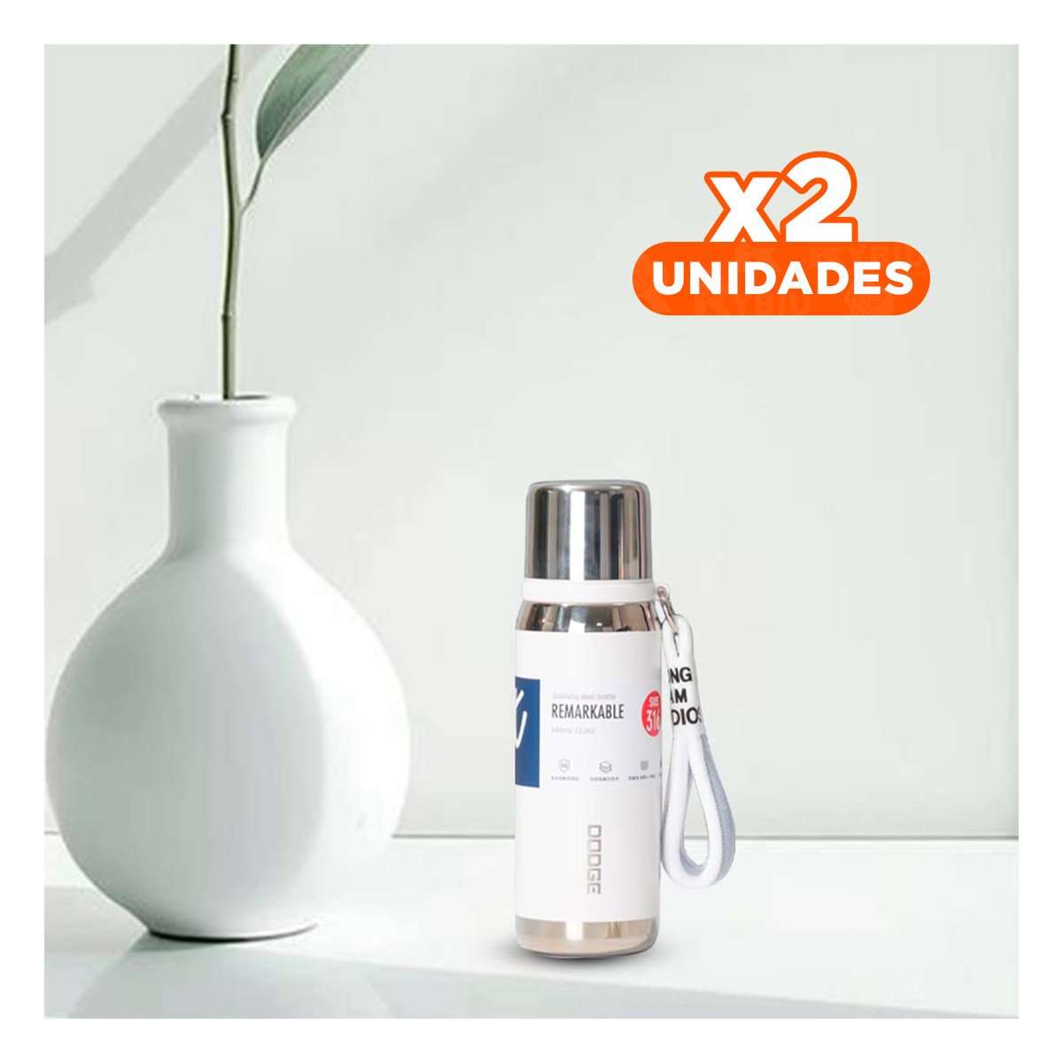 PACK2 ENVASE BLANCO 800ML CON TAPA HERMÉTICA PARA TRANSPORTE DE BEBIDAS Y+REGALO STICKER - 1