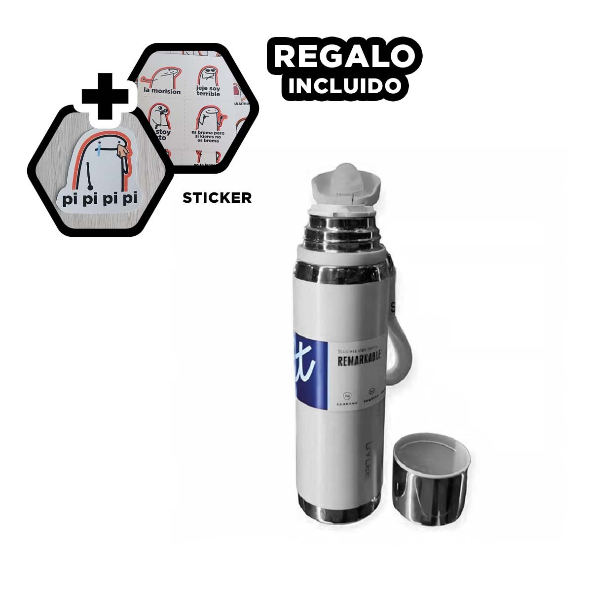 BOTELLA TÉRMICA BLANCO 800ML PARA BEBIDAS CALIENTES Y FRÍAS EN HOGAR Y+REGALO STICKER - 1