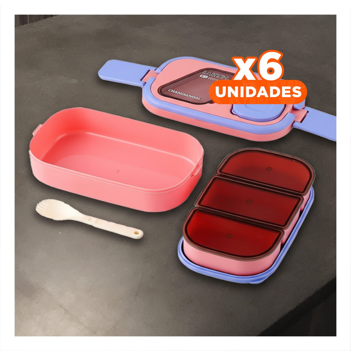 PACK6 DEPÓSITO APILABLE CON SEPARADORES 2 PISOS ROSADO Y LILA PARA COCINA Y+REGALO STICKER - 1