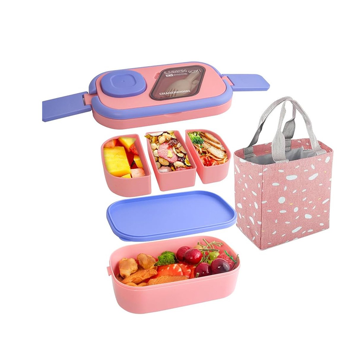 PACK6 DEPÓSITO APILABLE CON SEPARADORES 2 PISOS ROSADO Y LILA PARA COCINA Y+REGALO STICKER - 2