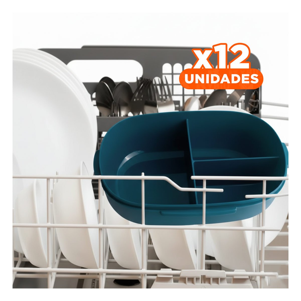 PACK12 KIT ALMUERZO 850ML CON CUBIERTOS CREMA Y AZUL MARINO TRANSPORTAR ALMUERZOS - 1