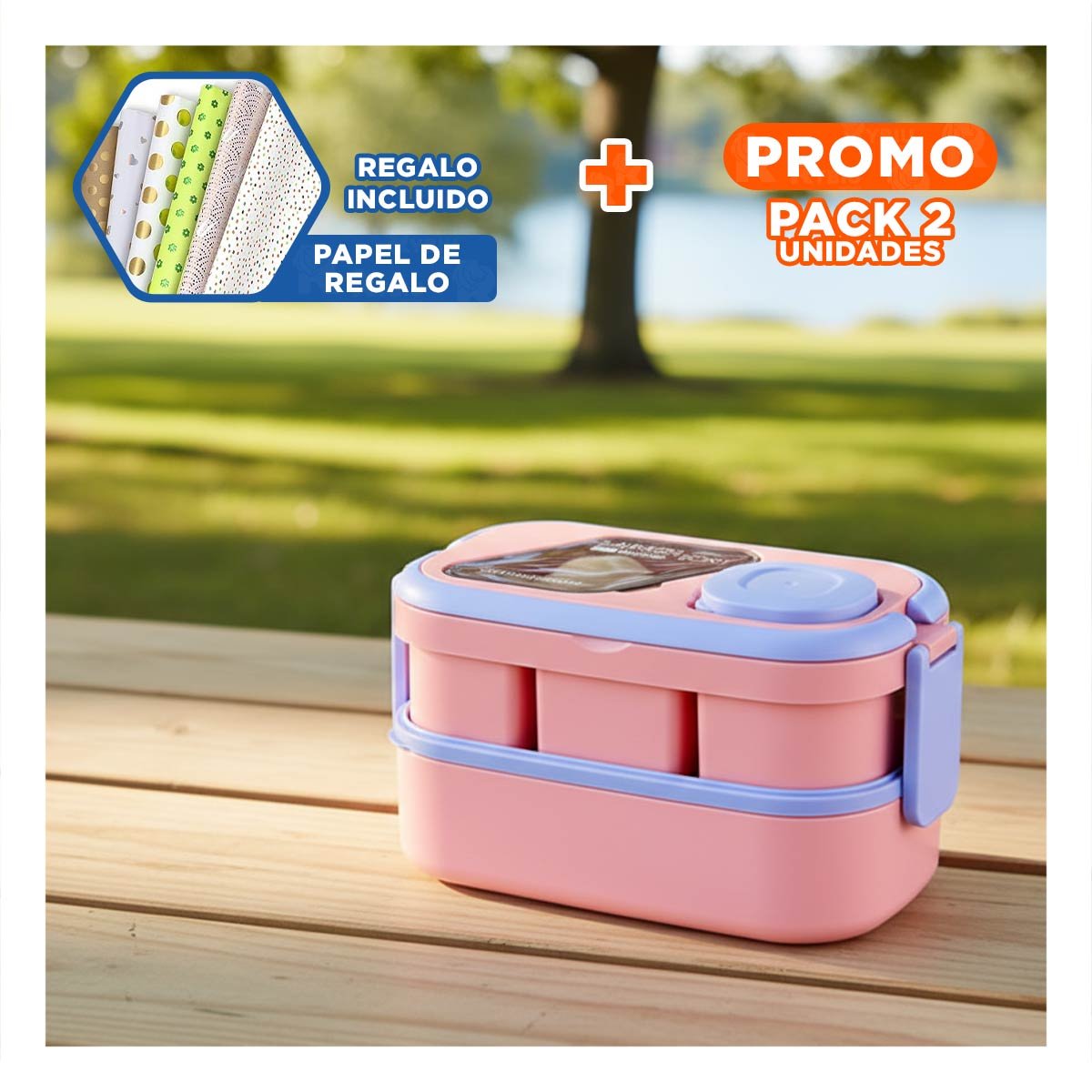 PACK2 BOTE PRÁCTICO CON SEPARADORES 2 PISOS ROSADO Y LILA PARA TRANSPORTE FÁCIL Y+PAPEL REGALO - 1