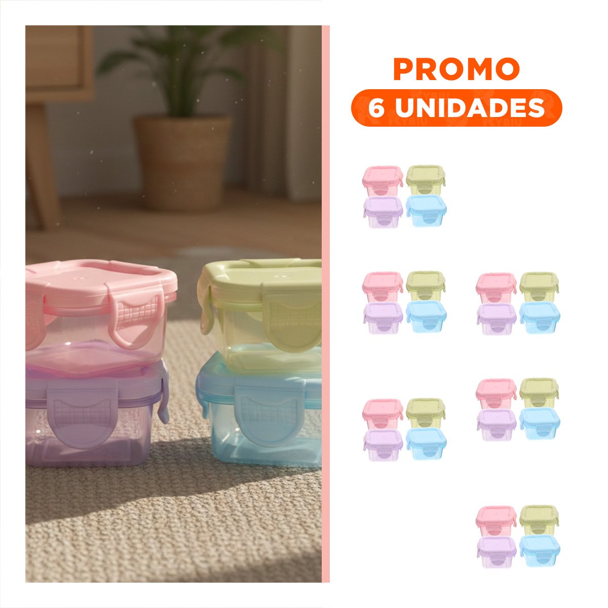 PACK6 POTES MINI CON SEGURO 4 PIEZAS MULTICOLOR 6,2X4CM PARA TRANSPORTE FÁCIL - 1