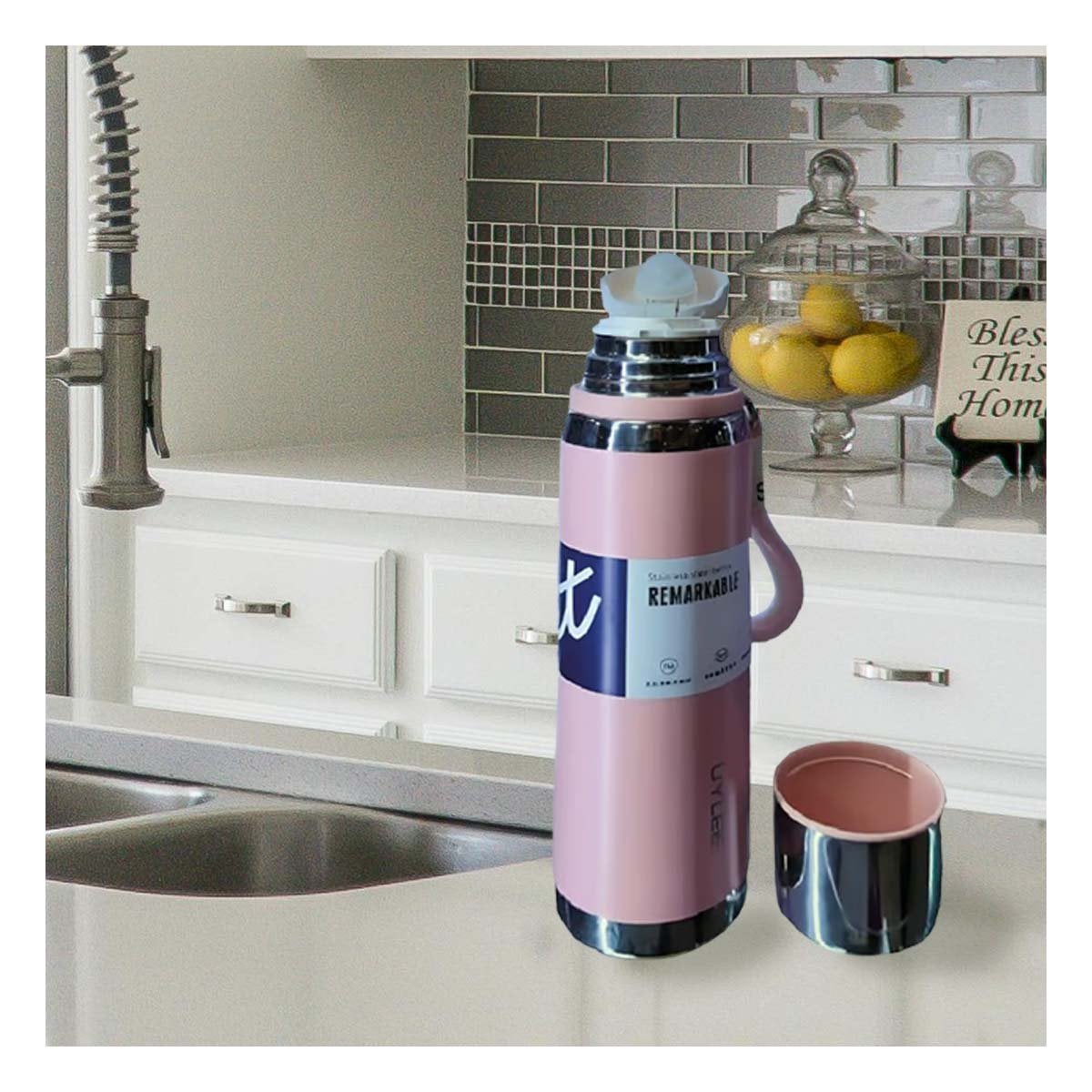 PACK4 CONTENEDOR ROSADO 800ML CON TAPA HERMÉTICA PARA TRANSPORTE DE BEBIDAS Y+PAPEL REGALO - 2