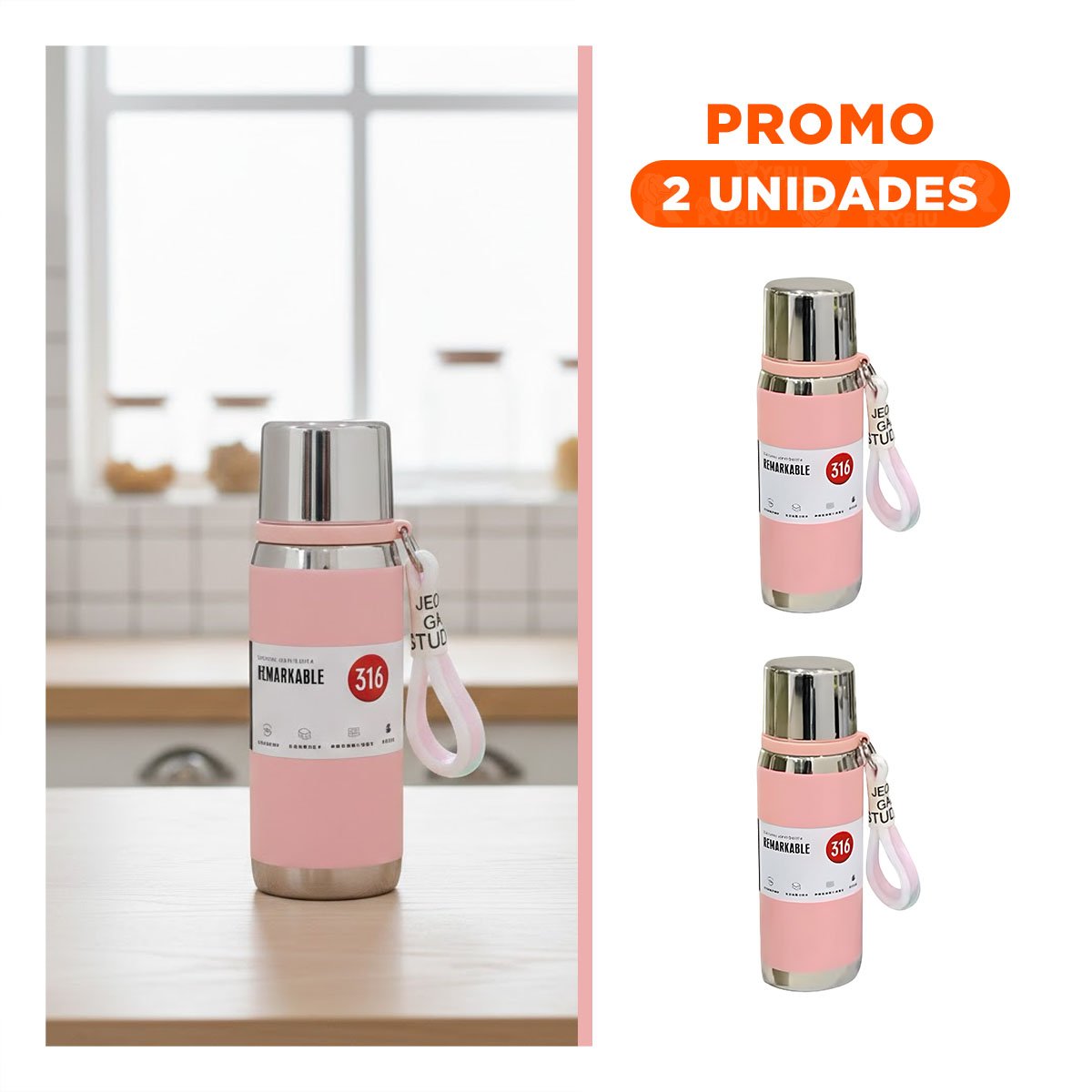 PACK2 ENVASE COLOR ROSADO 800ML PARA USO DIARIO EN OFICINA HOGAR Y PICNIC - 1