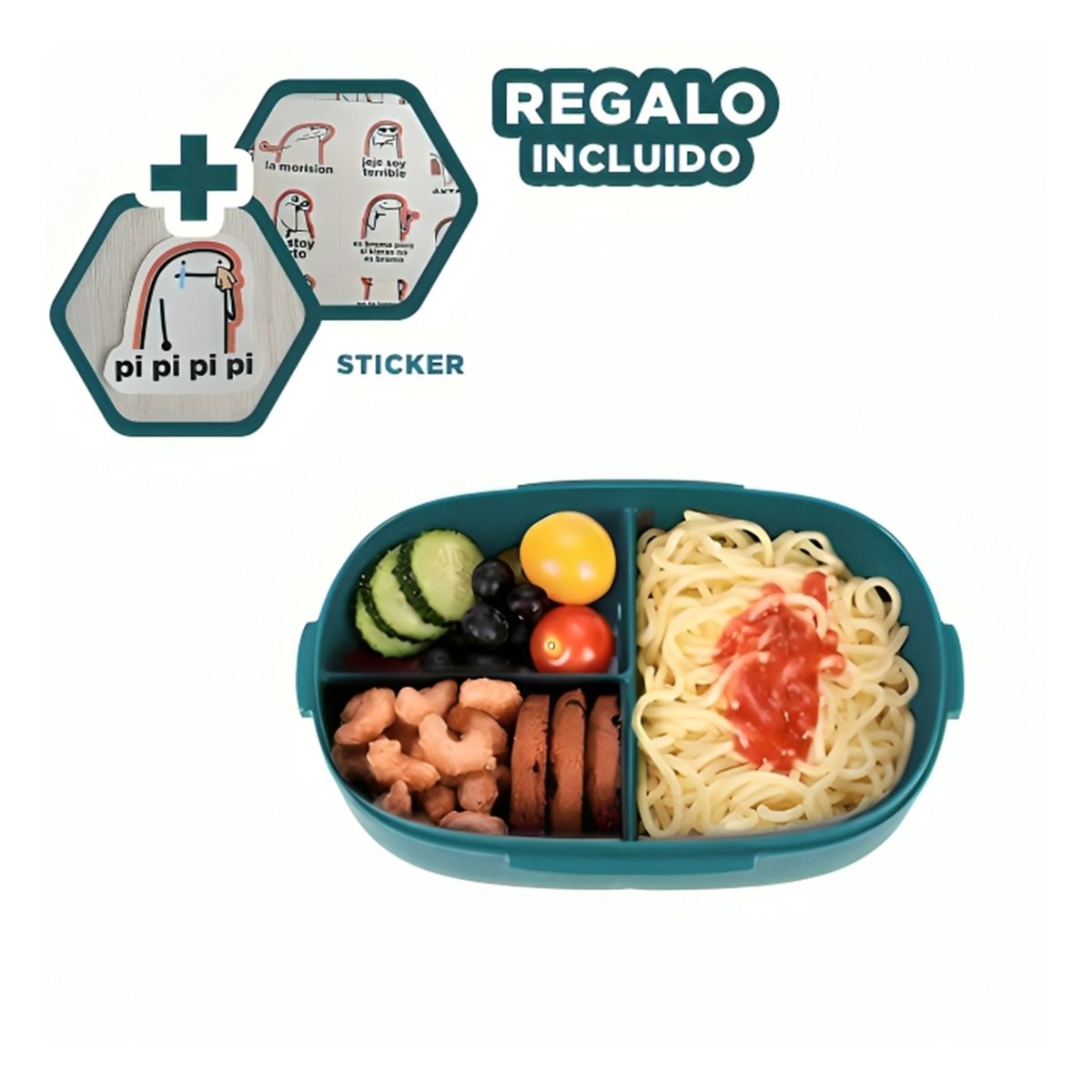 RECIPIENTE 850ML CON CUBIERTOS CREMA Y AZUL MARINO PARA GUARDAR SNACKS TRABAJO Y+REGALO STICKER - 1