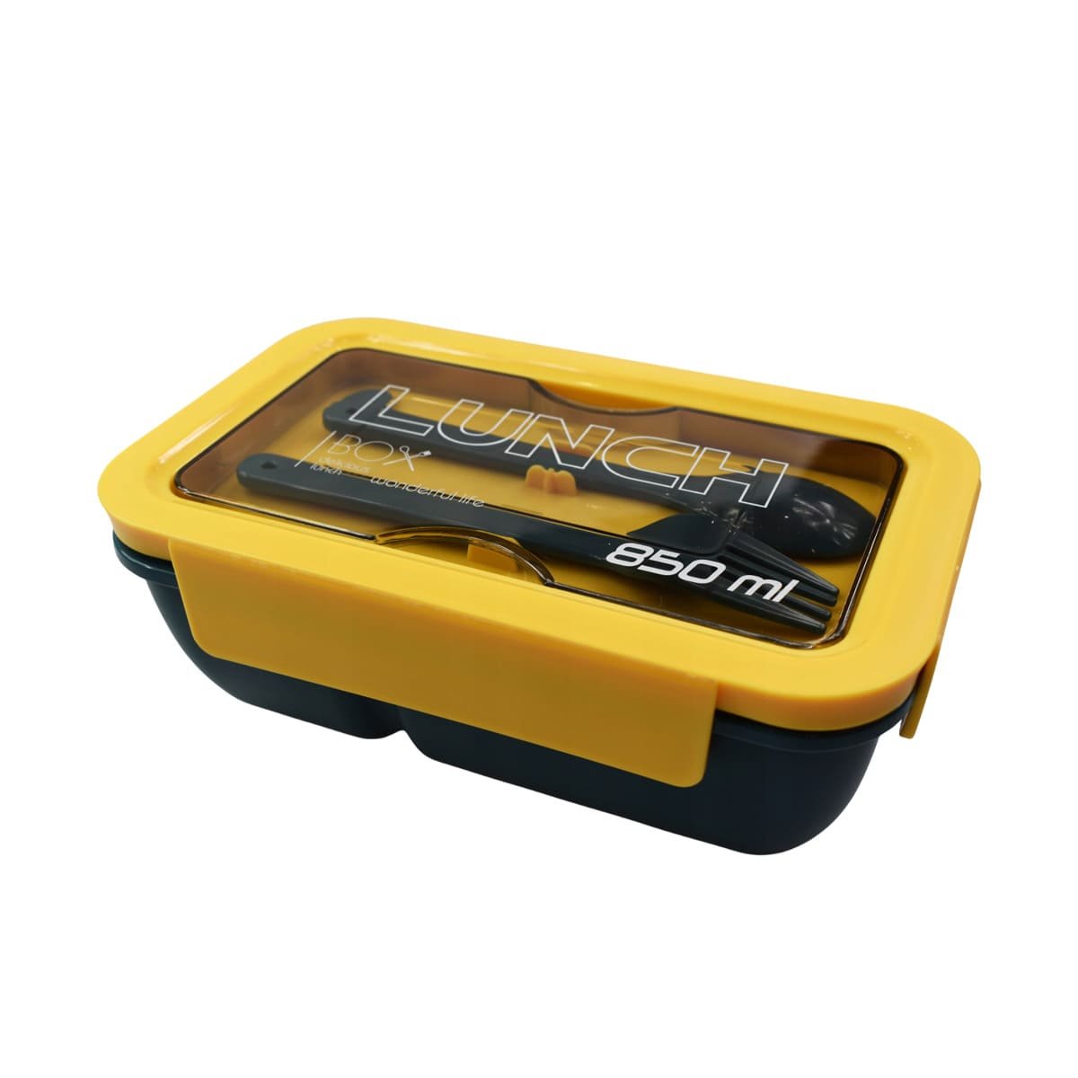 ENVASE LIGERO 850ML CON CUBIERTOS AZUL Y AMARILLO PARA TRANSPORTAR COMIDA Y+PAPEL REGALO - 1