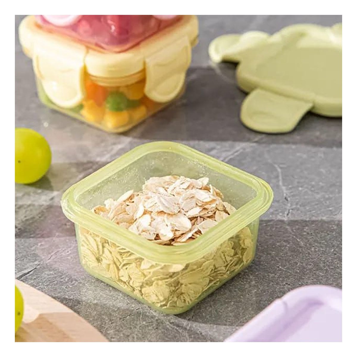 PACK4 POTES MINI CON SEGURO 4 PIEZAS MULTICOLOR 6,2X4CM PARA GUARDAR COMIDA Y+PAPEL REGALO - 5