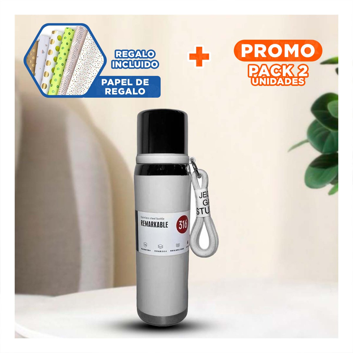 PACK2 ENVASE BLANCO 800ML PARA CAFÉ TÉ Y BEBIDAS DIARIAS EN OFICINA Y HOGAR Y+PAPEL REGALO - 1