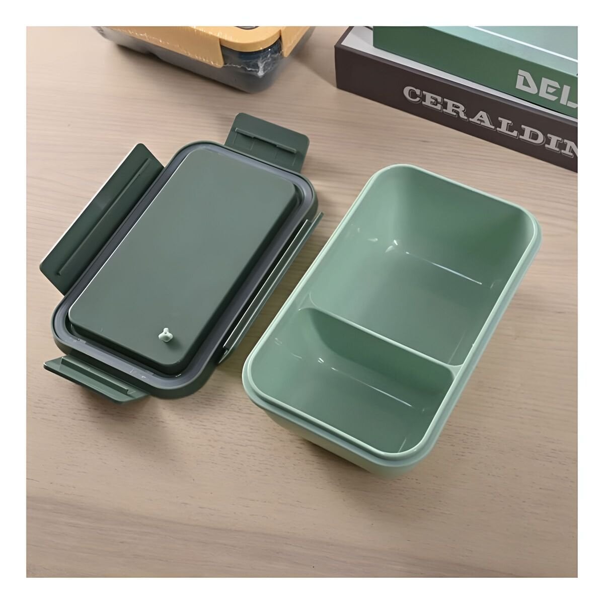 PACK2 BOTE HERMÉTICO 850ML CON CUBIERTOS VERDE PARA ALMACENAJE DE ALIMENTOS - 3