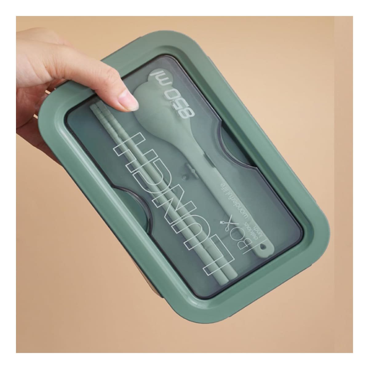PACK2 BOTE HERMÉTICO 850ML CON CUBIERTOS VERDE PARA ALMACENAJE DE ALIMENTOS - 5