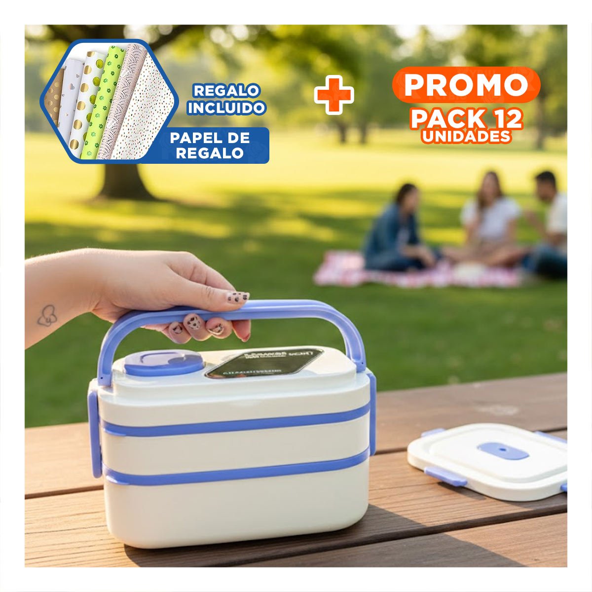 PACK12 POTE ORGANIZADO CON COMPARTIMIENTOS 2 PISOS LILA Y BLANCO PARA COMIDAS Y+PAPEL REGALO - 1